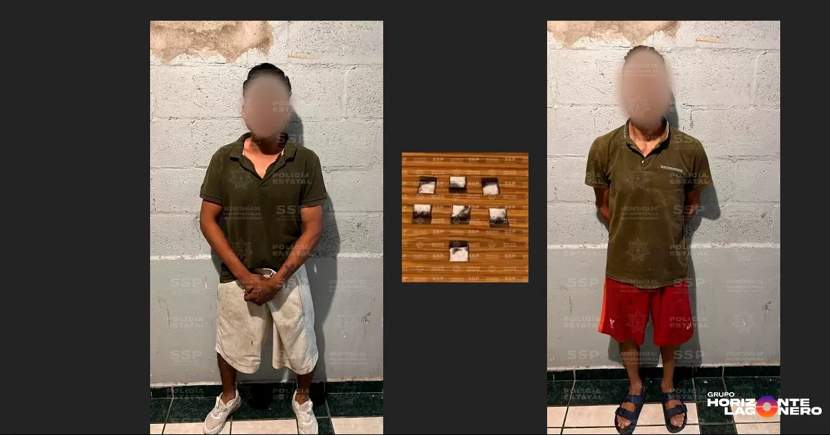 Detienen a dos hombres con droga tipo cristal en Gómez Palacio