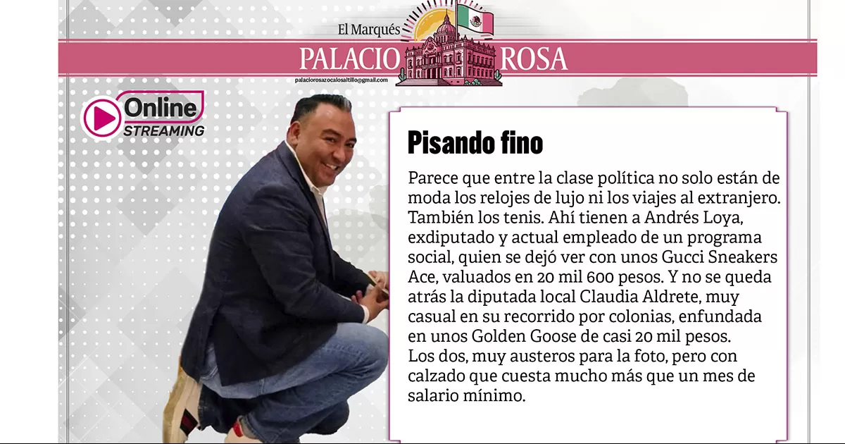 Parece que entre la clase política no solo están de moda los relojes de lujo ni los viajes al extranjero. También los tenis. Ahí tienen a Andrés Loya