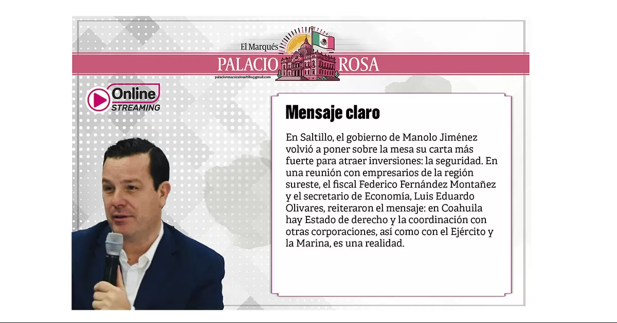 En Saltillo, el gobierno de Manolo Jiménez volvió a poner sobre la mesa su carta más fuerte para atraer inversiones: la seguridad