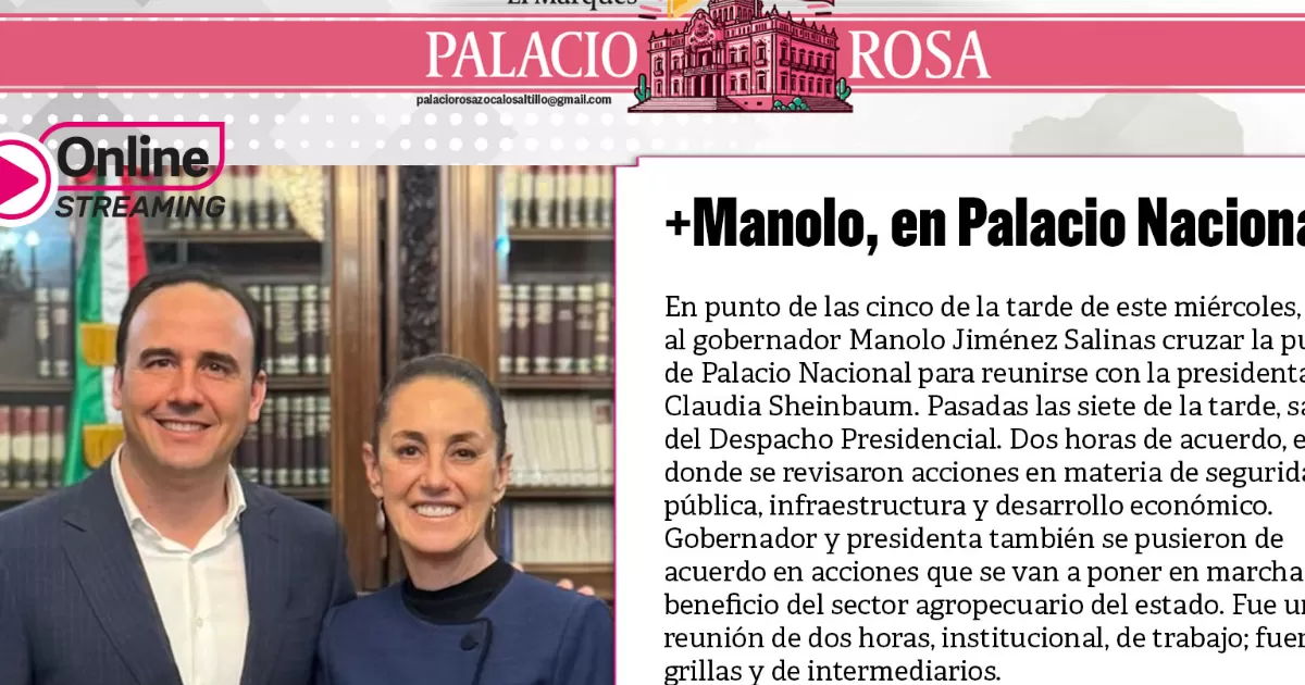 Se vio al gobernador Manolo Jiménez Salinas cruzar la puerta de Palacio Nacional para reunirse con la presidenta Claudia Sheinbaum