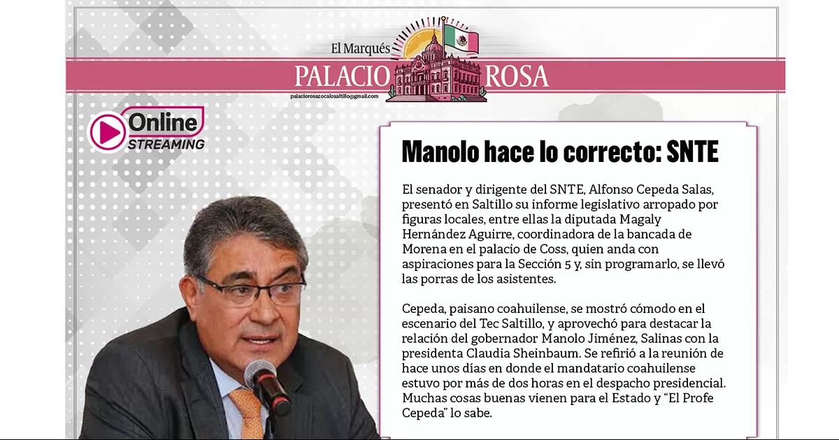 El senador y dirigente del SNTE, Alfonso Cepeda Salas, presentó en Saltillo su informe legislativo arropado por figuras locales