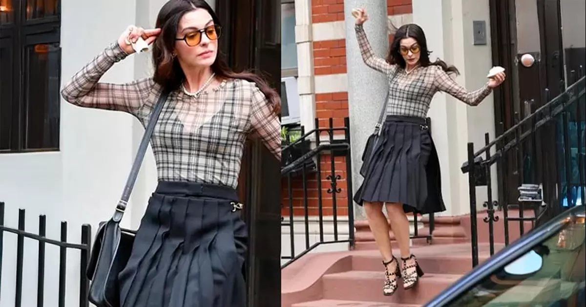 ¡Cayó con estilo! Anne Hathaway sufre caída en grabación El Diablo Viste a la Moda 2