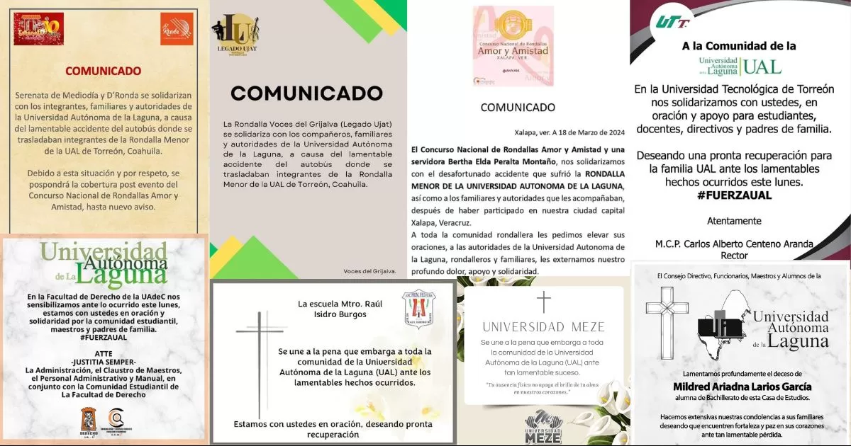 Después de confirmarse la muerte de Mildred Ariadna, otras universidades, centros estudiantiles, colegios y grupos de rondalla en el país, se han solidarizado con muestras de luto por la tragedia.