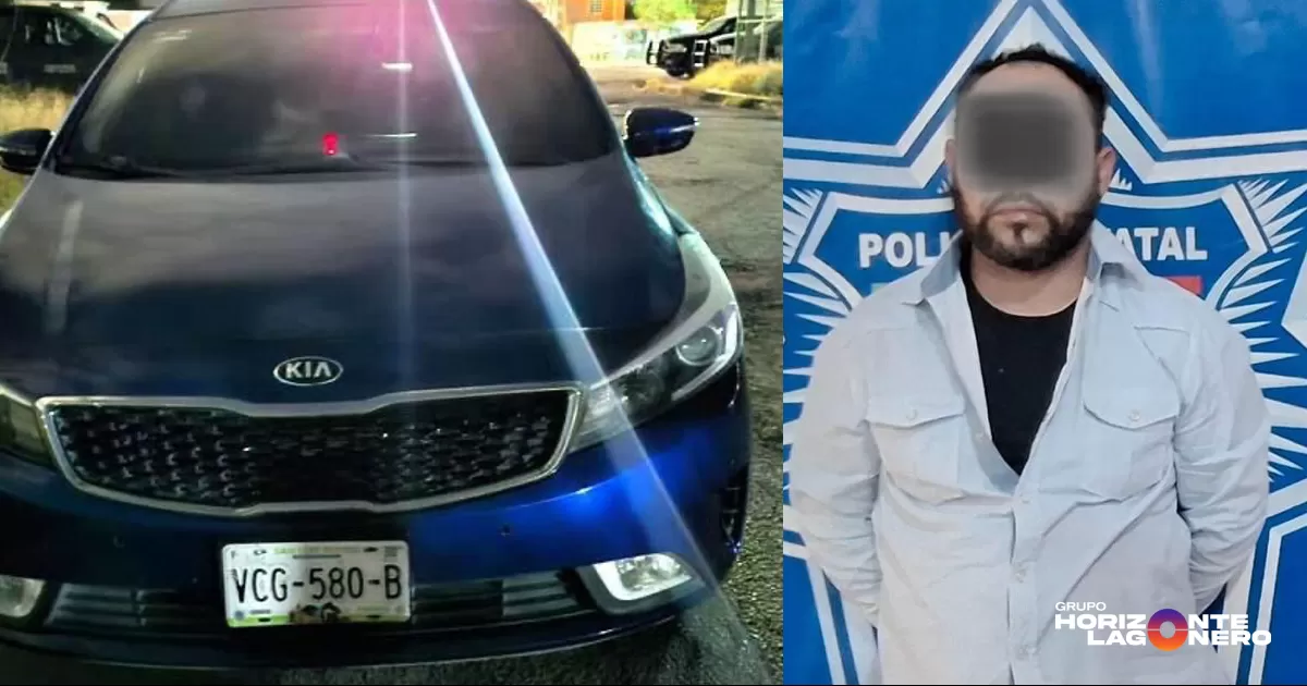 Detienen a sujeto con vehículo con reporte de robo y arma de fuego en Lerdo, Durango