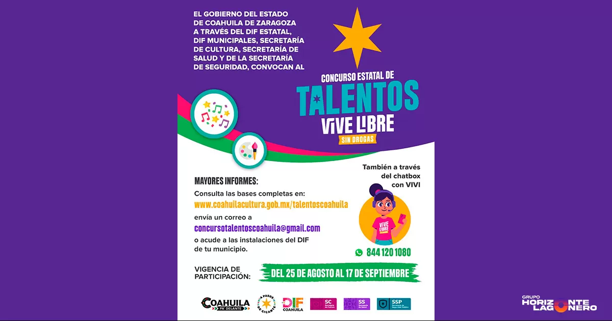 Coahuila lanza concurso de talentos “Vive Libre sin Drogas”