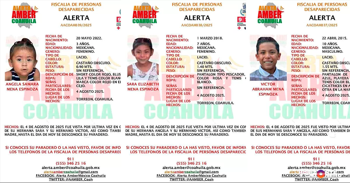 Los menores desaparecieron en compañía de su madre y hasta el momento se desconoce su paradero.