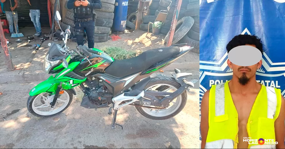 Estatales detienen a joven por robo de motocicleta en Lerdo
