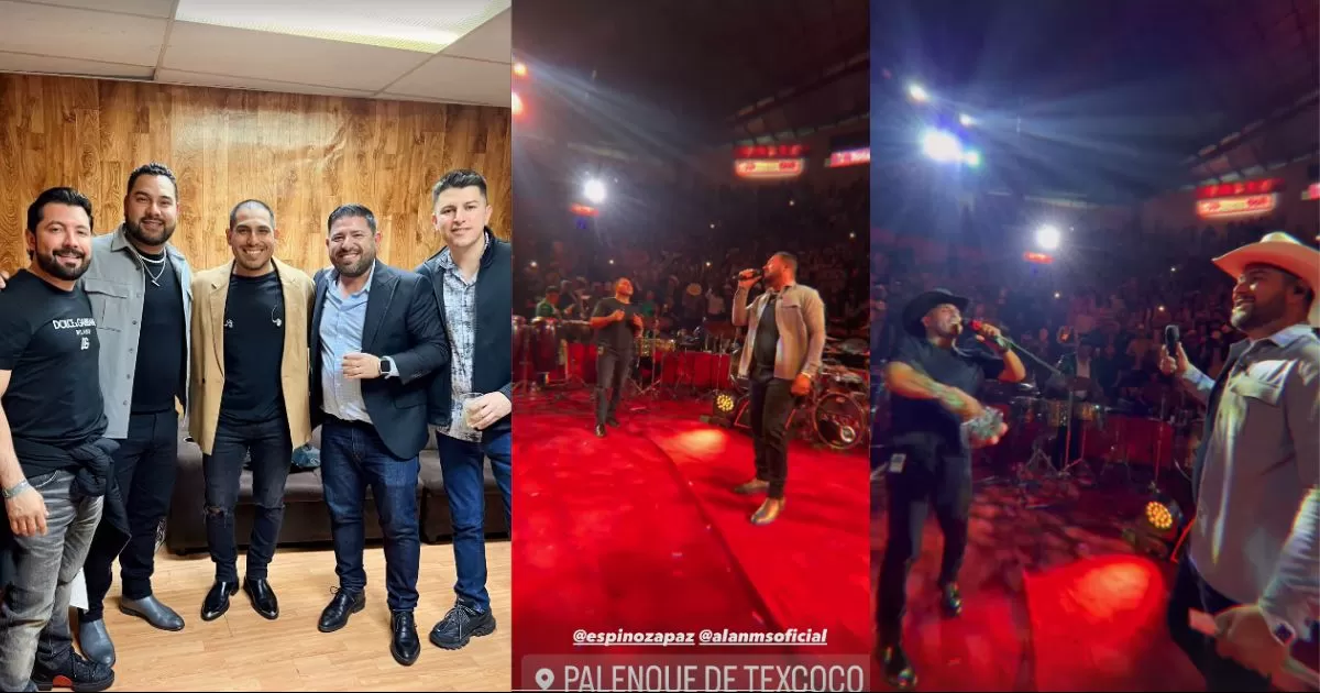 Vocalista de Banda MS sorprende a Espinoza Paz en palenque de Texcoco.