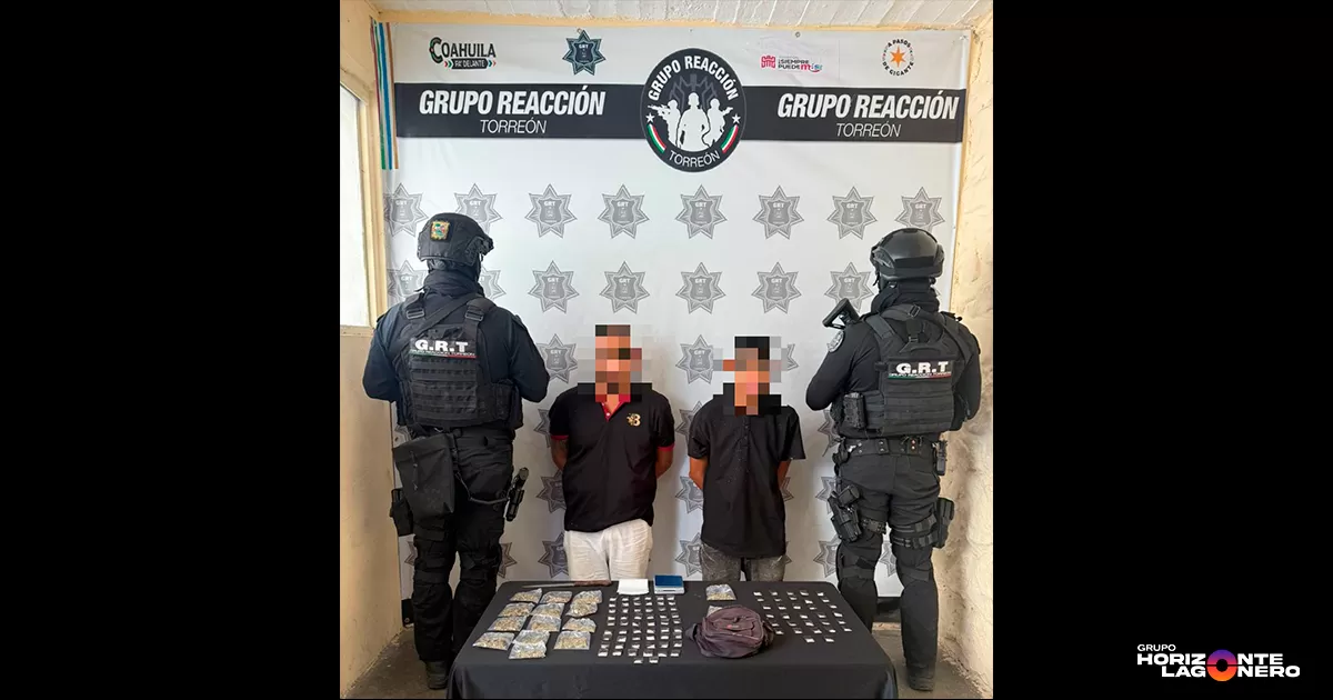Grupo Reacción Torreón asegura droga y detiene a dos hombre en el ejido San Agustín