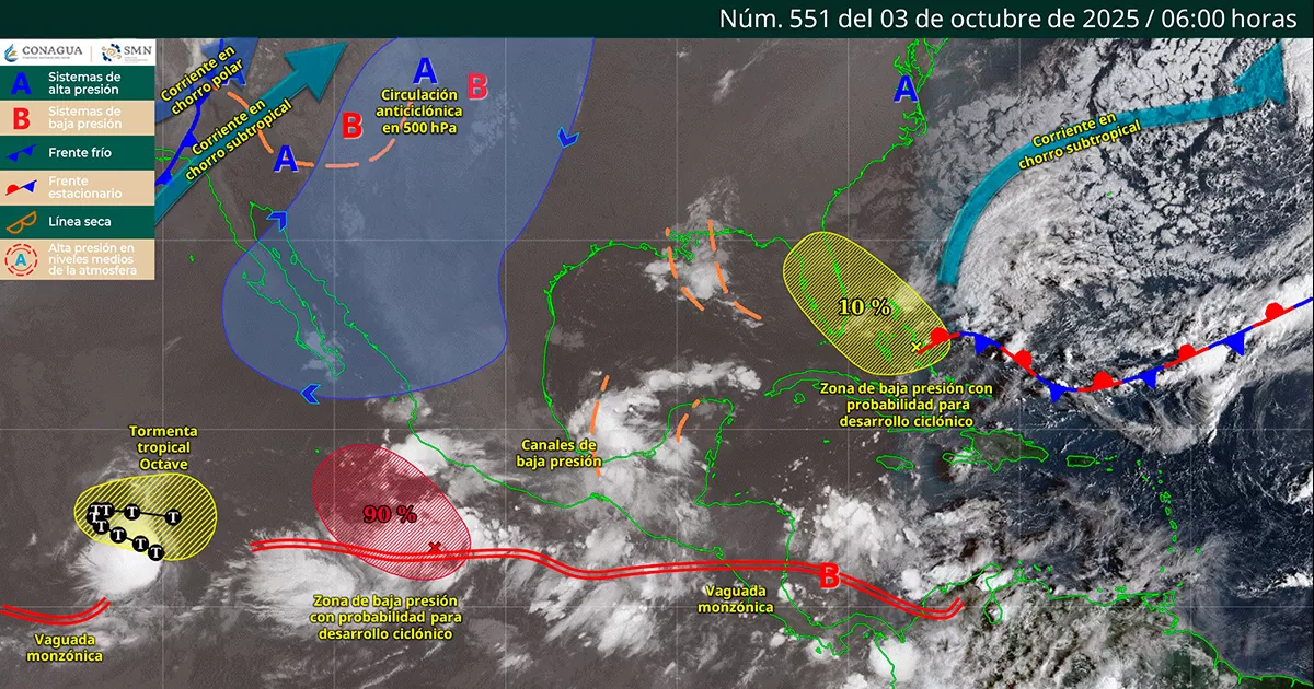 La posible formación del ciclón tropical "Priscilla" y el paso de una onda tropical, mantendrán el potencial de lluvias en México.