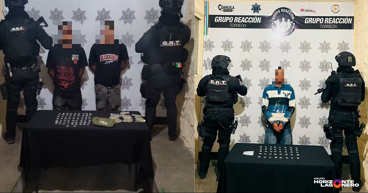 Detienen a tres personas en diferentes hechos por posesión de drogas en Torreón