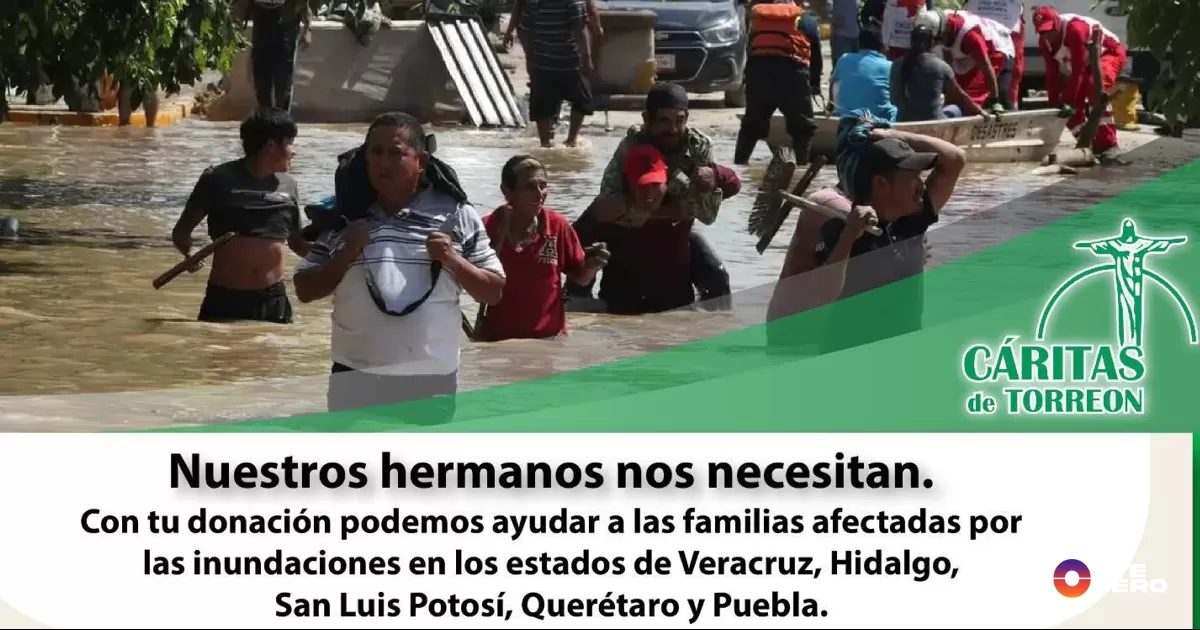 Cáritas de Torreón activa colecta de emergencia para apoyar a familias afectadas por las inundaciones