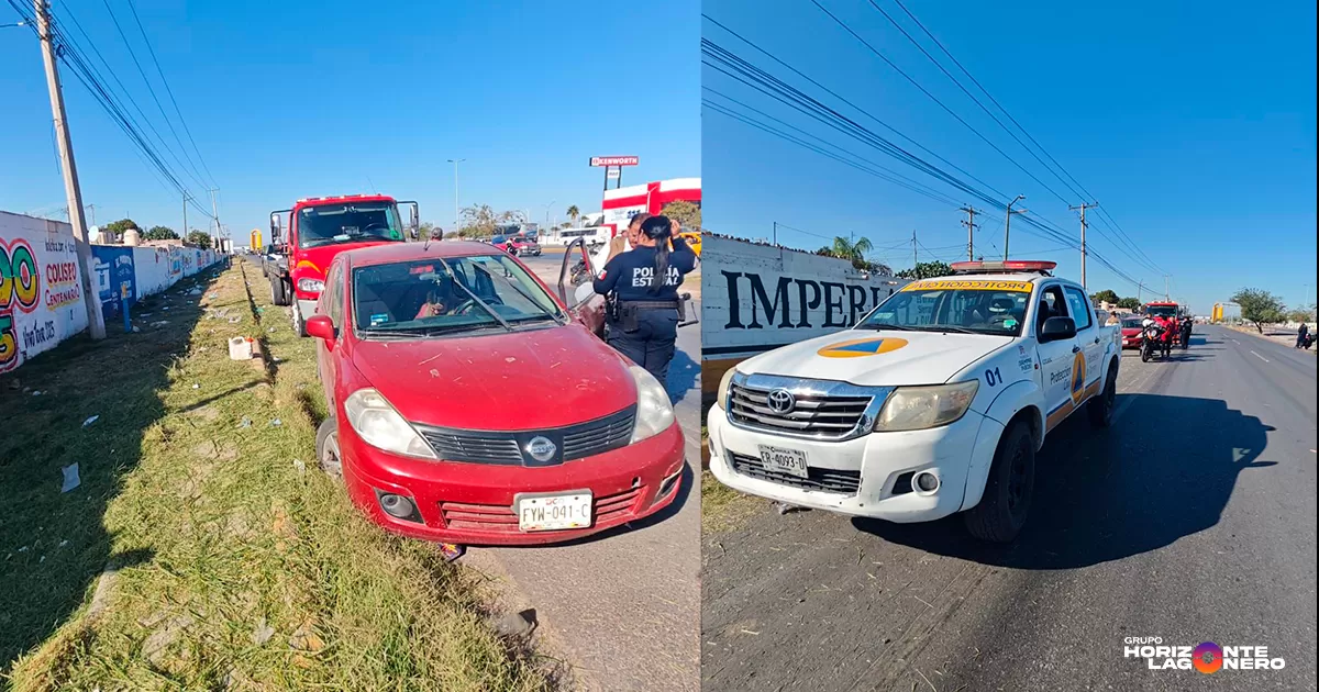 Conductora sale del camino y moviliza a cuerpos de emergencia en Torreón