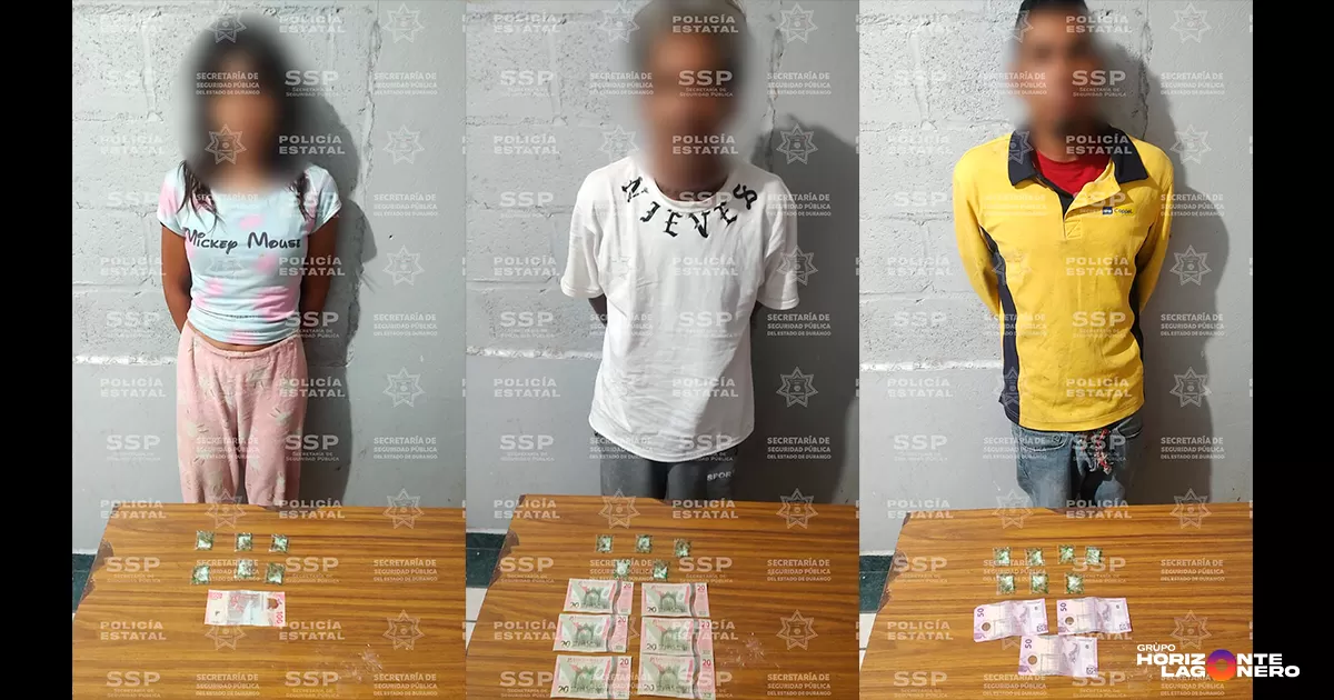 Policía Estatal detiene a tres presuntos narcomenudistas en la colonia 5 de Mayo de Gómez Palacio