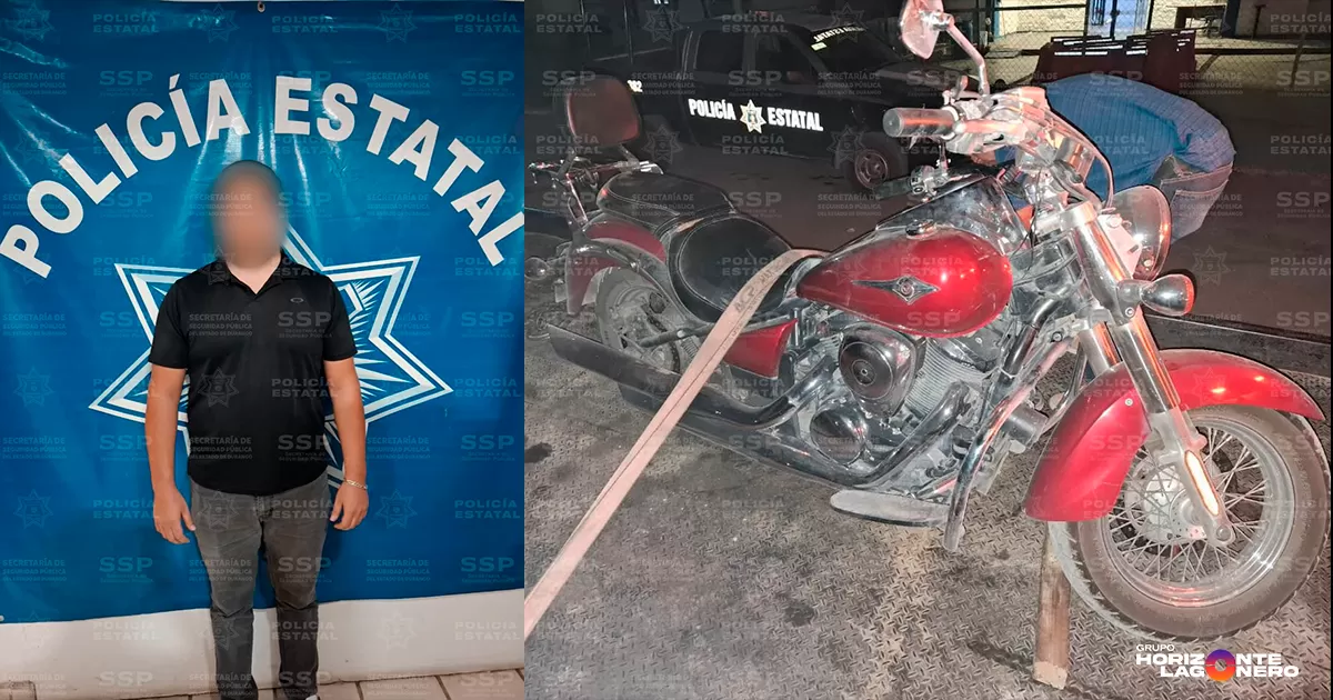Policía Estatal detiene a motociclista por circular con placas sobrepuestas en Gómez Palacio