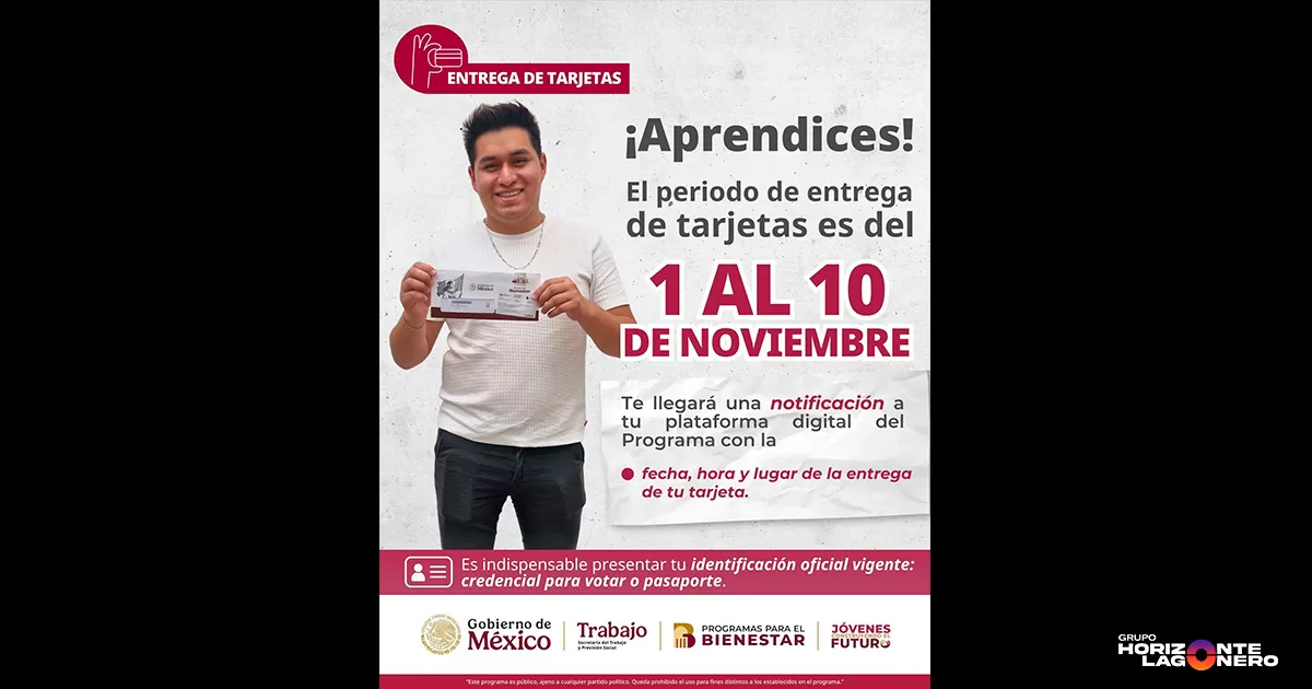 De acuerdo con la Secretaría de Bienestar, la meta estatal es distribuir mil 445 tarjetas en municipios de las cinco regiones de Coahuila, como parte del impulso del Gobierno de México a la formación laboral y el desarrollo de la juventud.