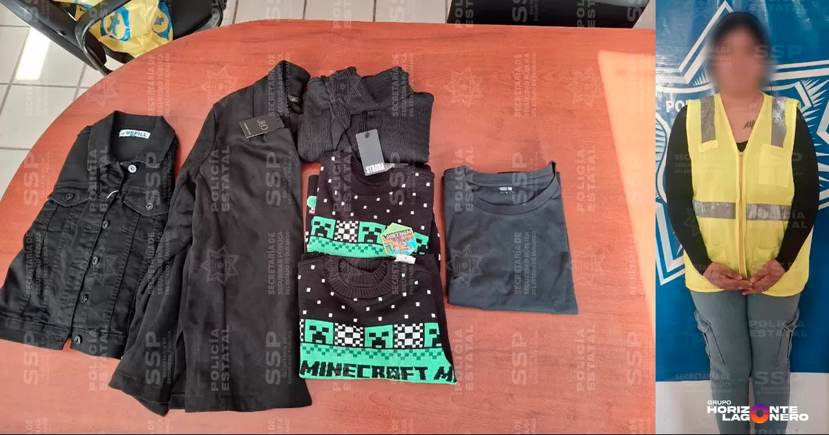Operativo Dragón detiene a joven mujer por robar chamarras de tienda departamental en Gómez Palacio