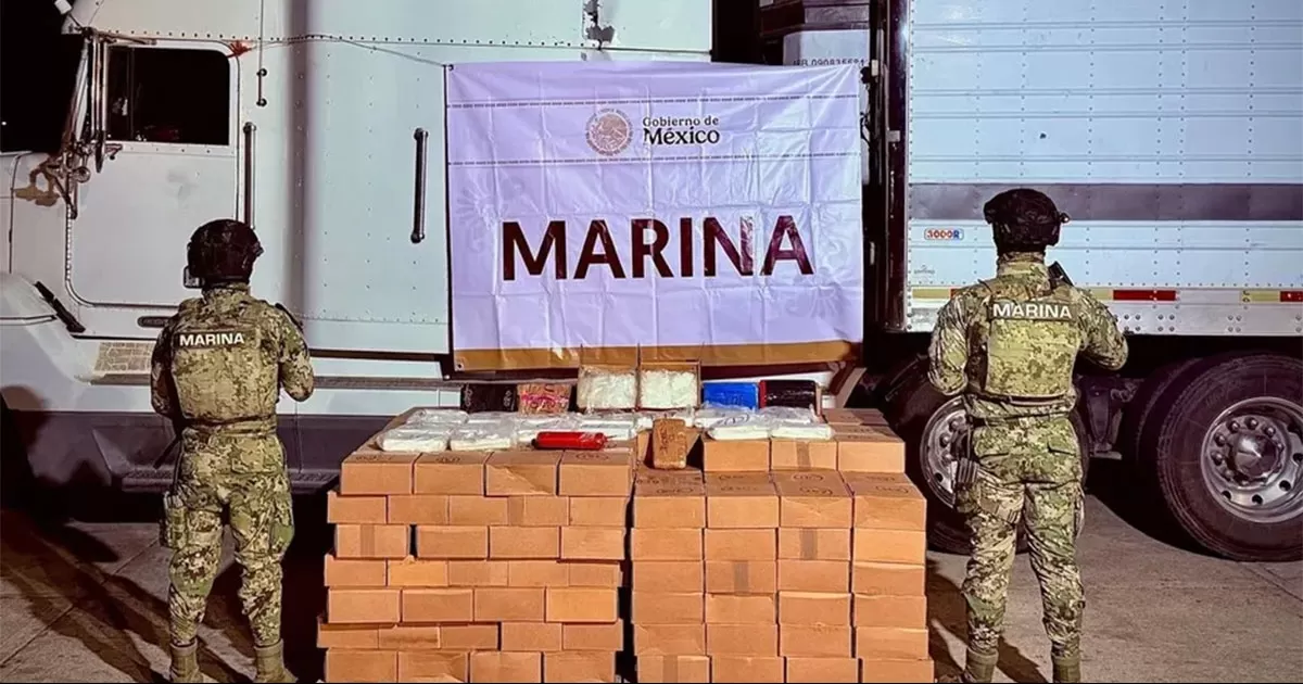 Autoridades inspeccionaron un tractocamión en el Recinto Portuario de Mazatlán, localizaron la droga y detuvieron al conductor.