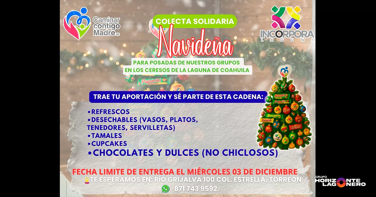Realizan colecta para posadas navideñas en los centros penitenciarios de la Laguna