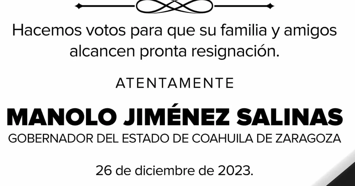 Expresó este martes su pesar ante el fallecimiento del Senador de la República Armando Guadiana Tijerina.