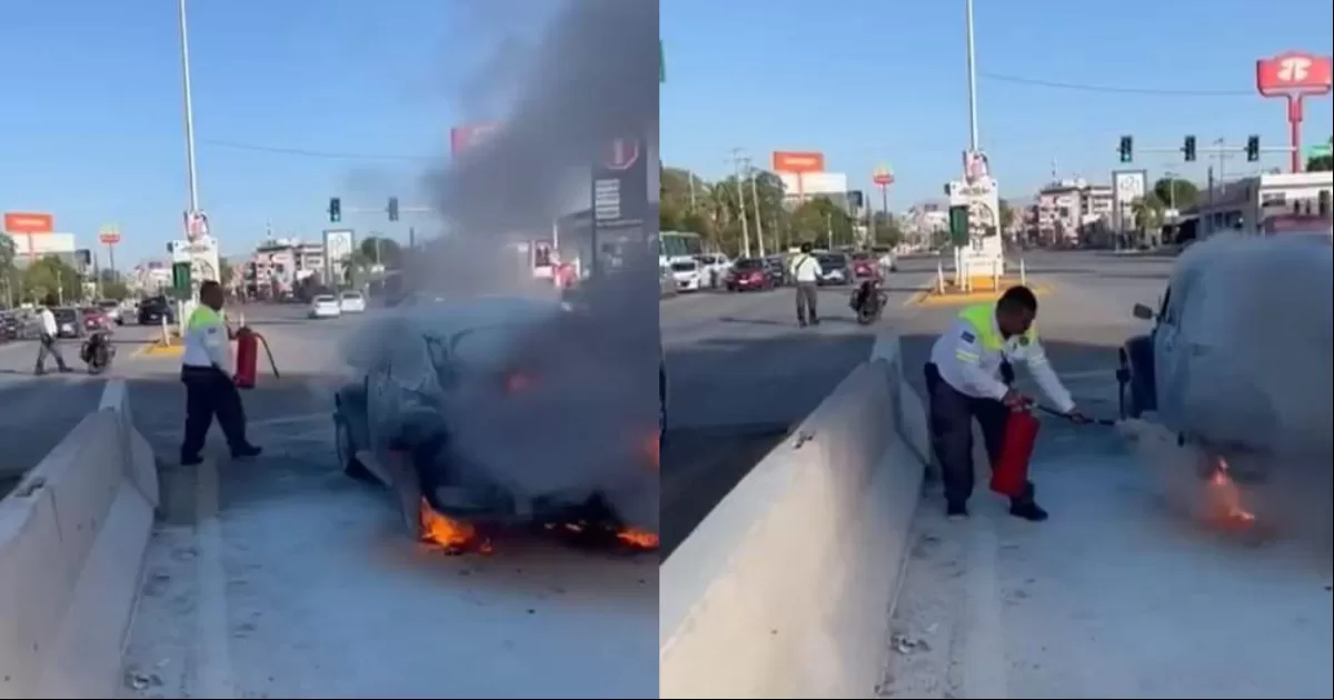 Tránsito de Gómez Palacio apaga vehículo incendiado
