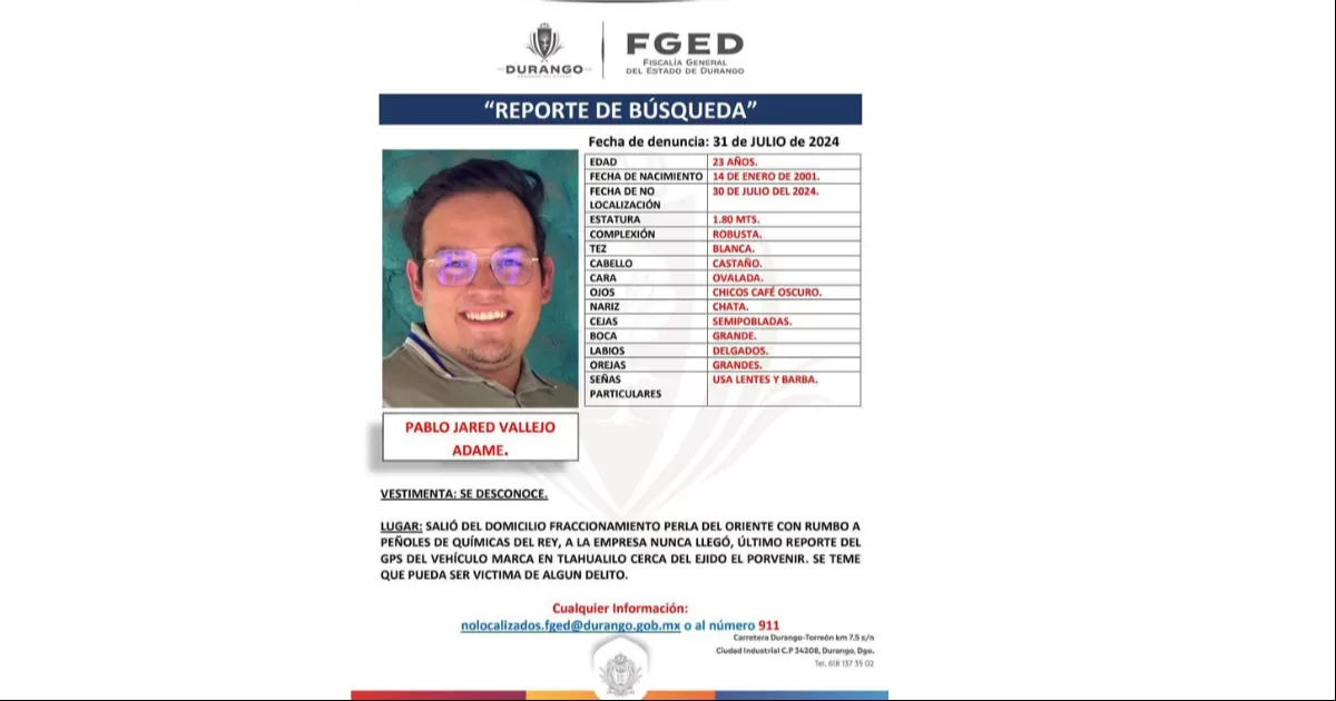 A través de redes sociales, familiares del joven piden a la población brindar información que lleve a la localización de su paradero.
