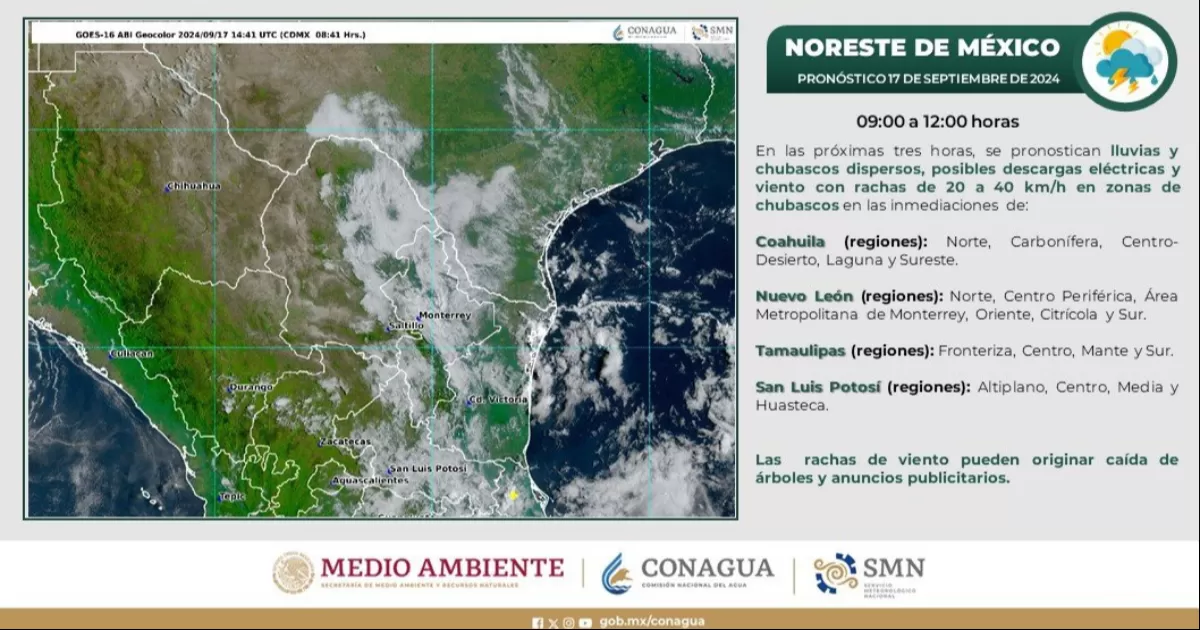 Se esperan lluvias para varios municipios de Coahuila, para Torreón cielos despejados