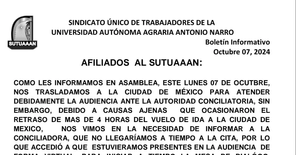 Dicho documento, indicó la rectoría, se les entregará el viernes 11 de octubre.