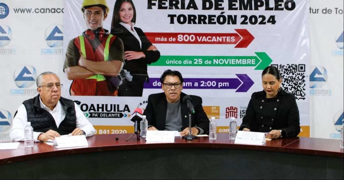 La feria del empleo se realizará de 9 de la mañana a 2 de la tarde en el gimnasio de la Unidad Deportiva de Torreón, ubicada en el Bulevar revolución y Paseo de la Rosita, con sueldos que van de los mil 800 hasta 80 mil pesos.
