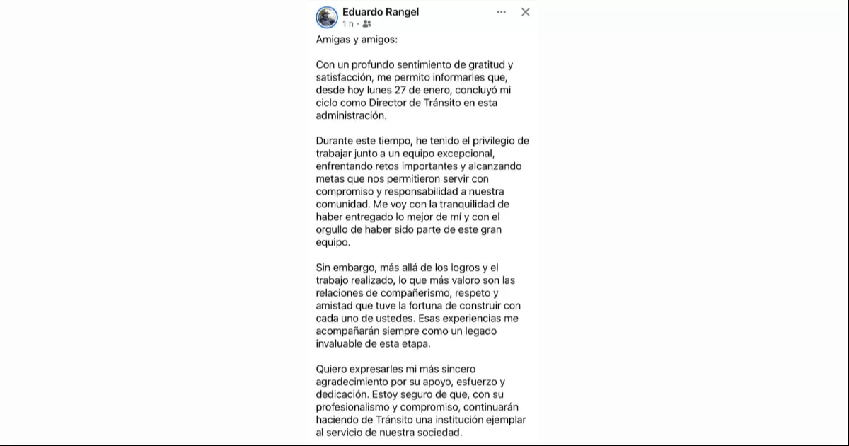 Detalló que con profundo sentimiento, gratitud y satisfacción, concluyó su ciclo que comenzó en año 2022 en la administración de la alcalde Leticia Herrera Ale.
