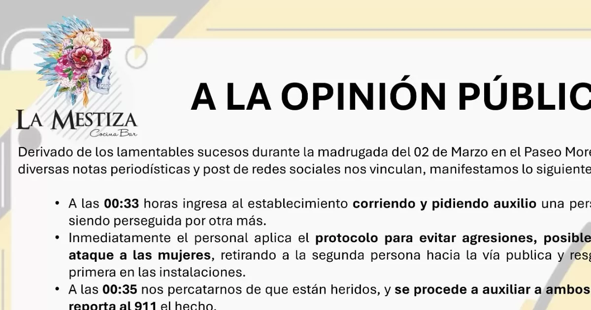 Cómo previamente se informó, el día en mención se registró una riña entre consumidores de el bar “La Mexa” ubicado en Paseo Morelos entre calzada Colón y calle Javier Mina.
