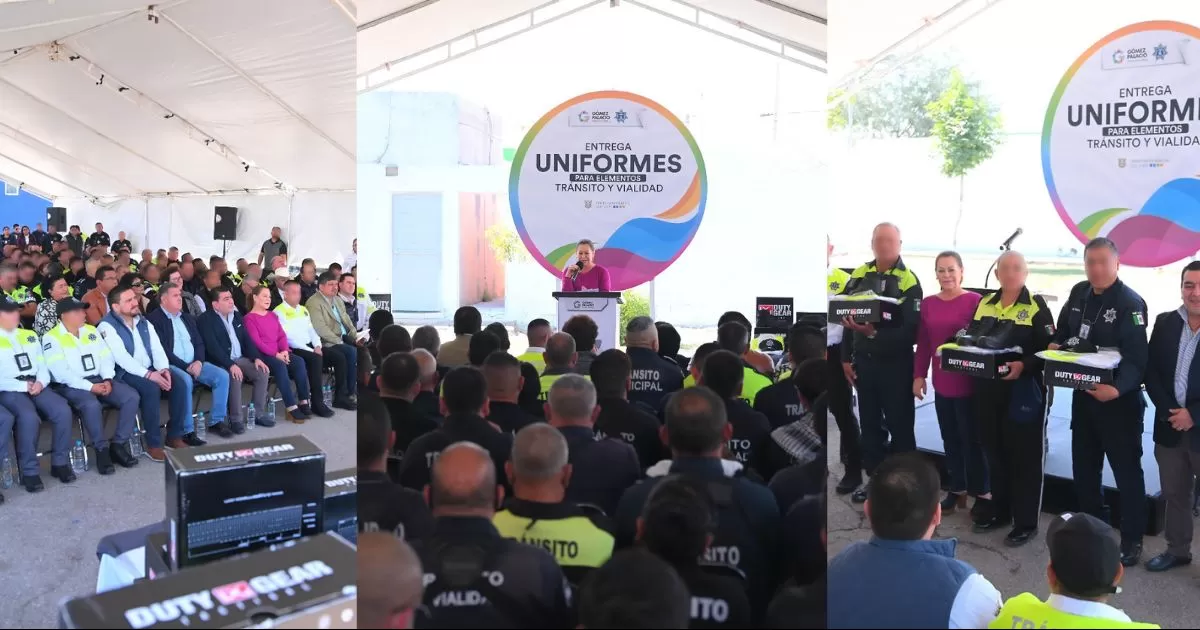 Entregan uniformes a elementos de Tránsito y Vialidad en Gómez Palacio.