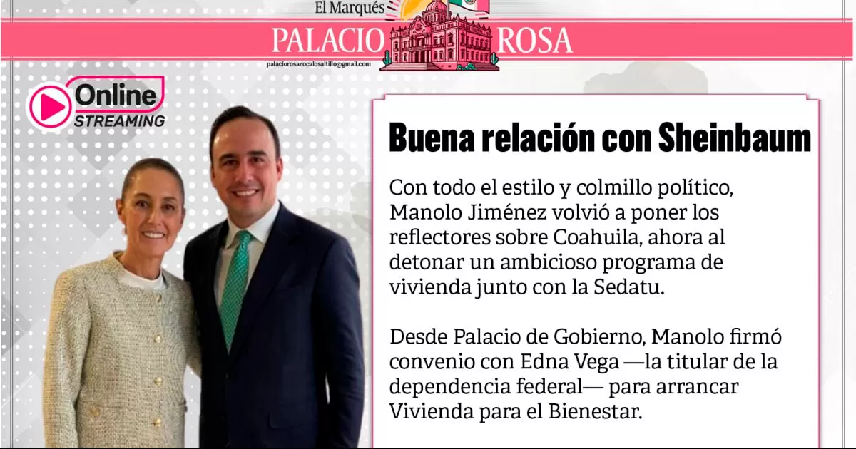 Con todo el estilo y colmillo polÃ­tico, Manolo JimÃ©nez volviÃ³ a poner los reflectores sobre Coahuila, ahora al detonar un ambicioso programa de vivienda junto con la Sedatu.