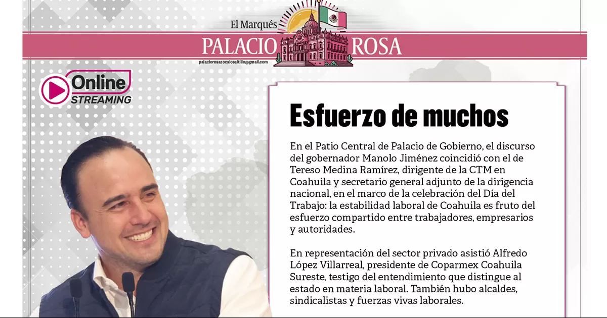 La estabilidad laboral de Coahuila es fruto del esfuerzo compartido entre trabajadores, empresarios y autoridades.