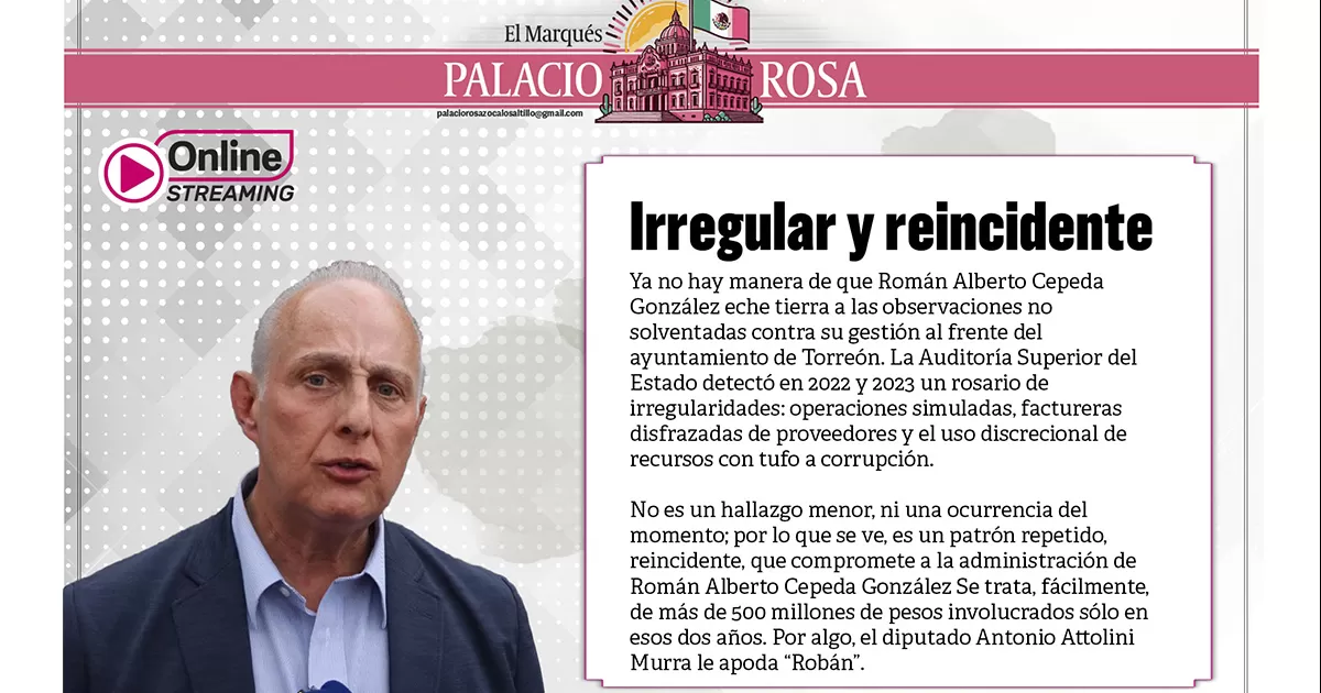 Ya no hay manera de que RomÃ¡n Cepeda eche tierra a las observaciones no solventadas contra su gestiÃ³n al frente del ayuntamiento de TorreÃ³n