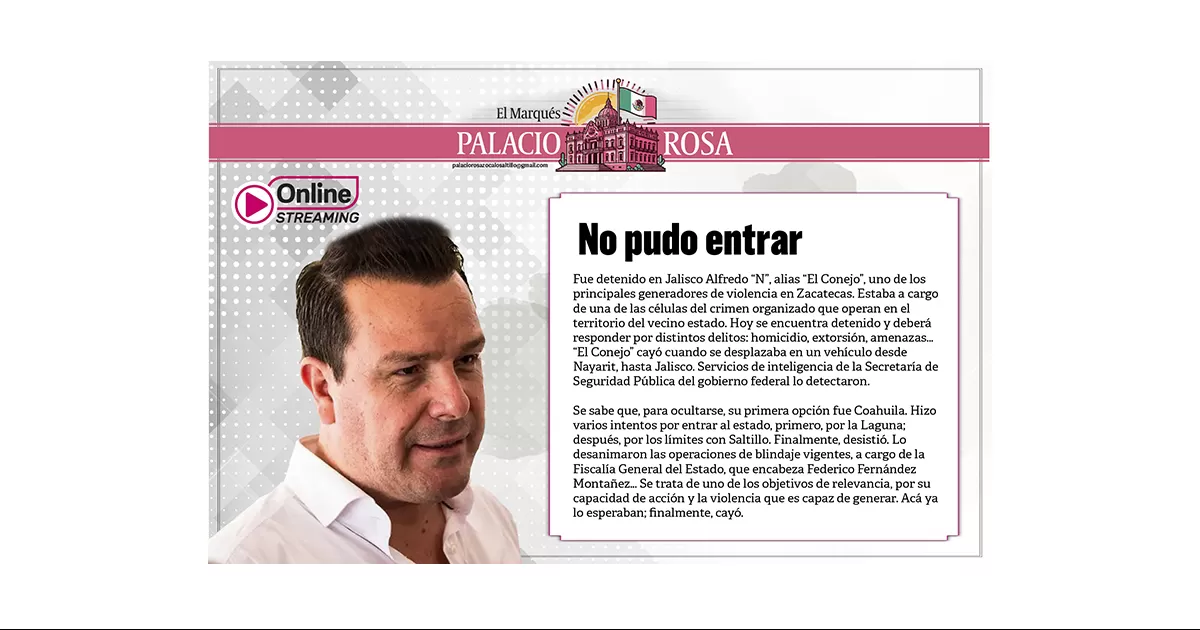 Fue detenido en Jalisco Alfredo N, alias El Conejo, uno de los principales generadores de violencia en Zacatecas