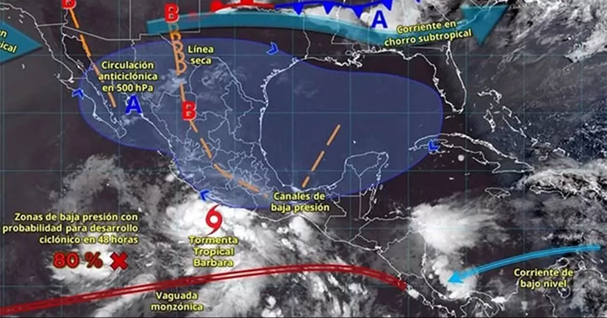 La tormenta BÃ¡rbara se formÃ³ frente a costas de Guerrero y, debido a humedad en el PacÃ­fico, se prevÃ© que se convierta maÃ±ana en huracÃ¡n