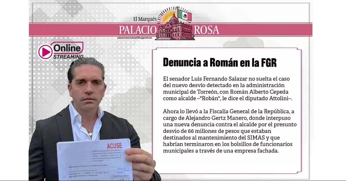 El senador Luis Fernando Salazar no suelta el caso del nuevo desvÃ­o detectado en la administraciÃ³n municipal de TorreÃ³n