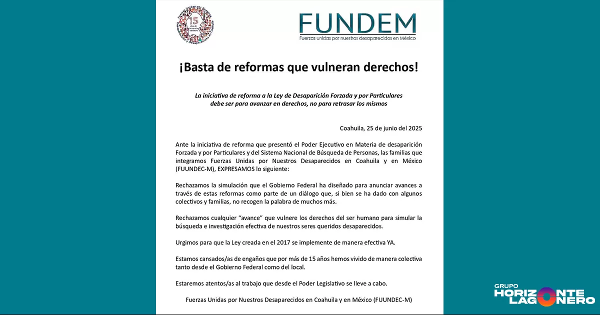 El colectivo hizo un llamado a frenar reformas que representan retrocesos y exigió que la voz de todas las familias afectadas sea escuchada y tomada en cuenta.