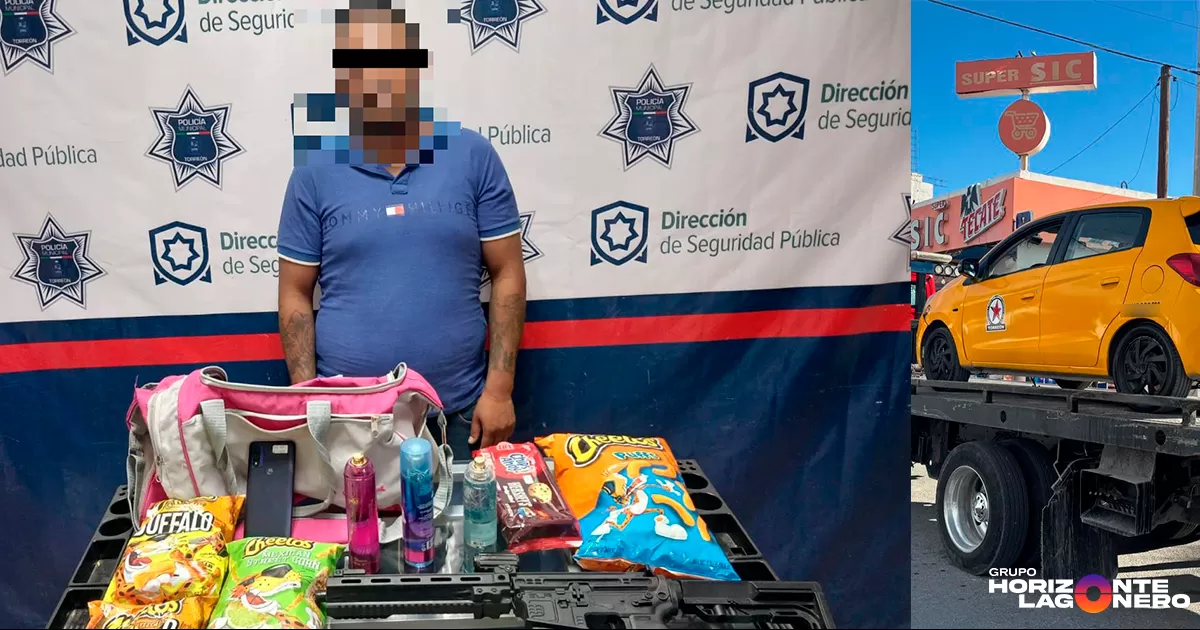 Policía de Torreón detiene a presunto asaltante en flagrancia, le aseguran réplica de arma de fuego