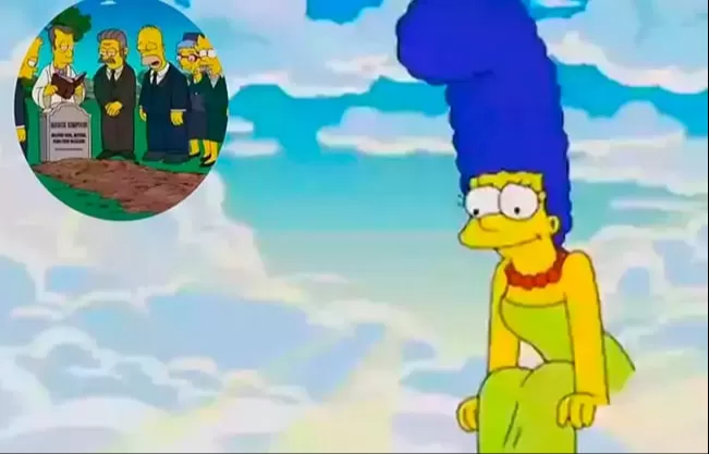 En una breve, y emotiva, escena del funeral, vemos a Homero llorando desconsolado junto a la tumba de su querida Marge
