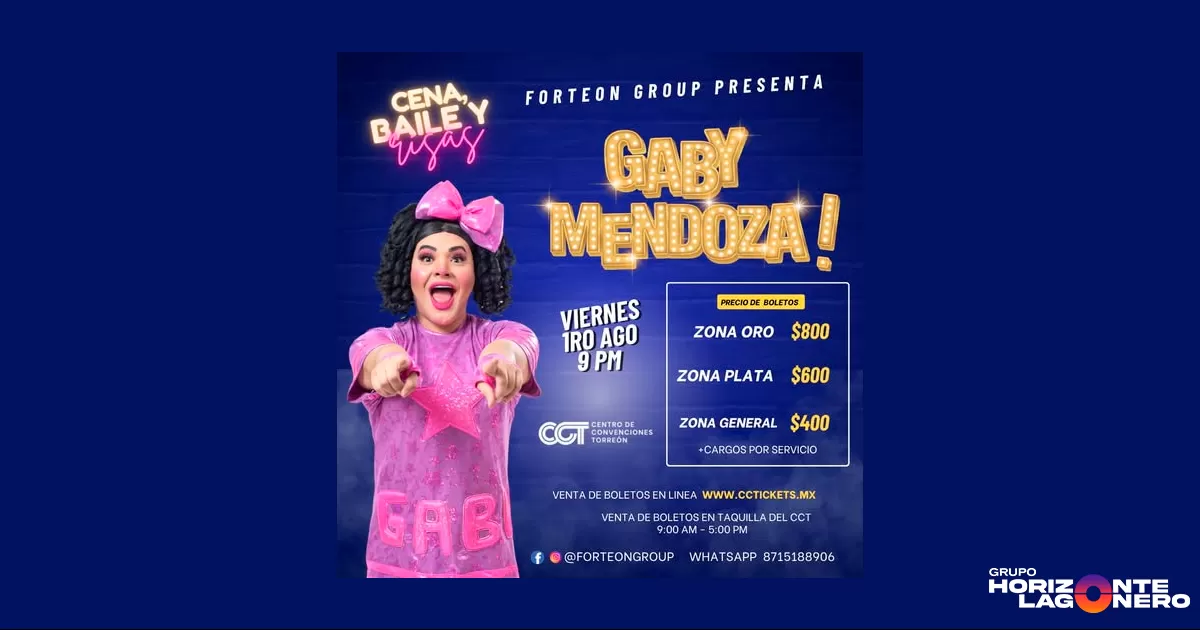 Cena, baile y risas llega a La Laguna con Gaby Mendoza al CCT