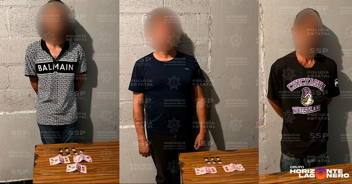 Estatales aseguran a 3 varones con cristal en Lerdo